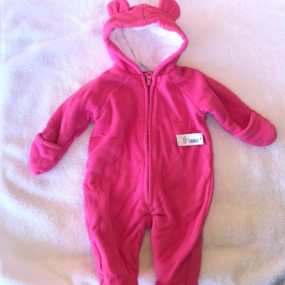 Pink warm onesie with teddy bear 🐻 ears!